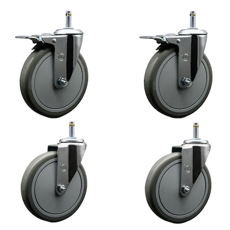 Service Caster 6'' Gray Poly Wheel Swivel 7/16'' Stem Caster Set 2 Total Lock Brake, 4PK SCC-GRTTL20S614-PPUB-716138-2-S-2